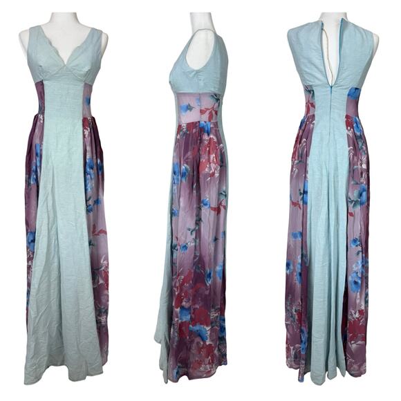 AGIOS NWT Handmade Germany Colorblock Maxi Dress Sheer Floral Panels Size 36 - Picture 1 of 10